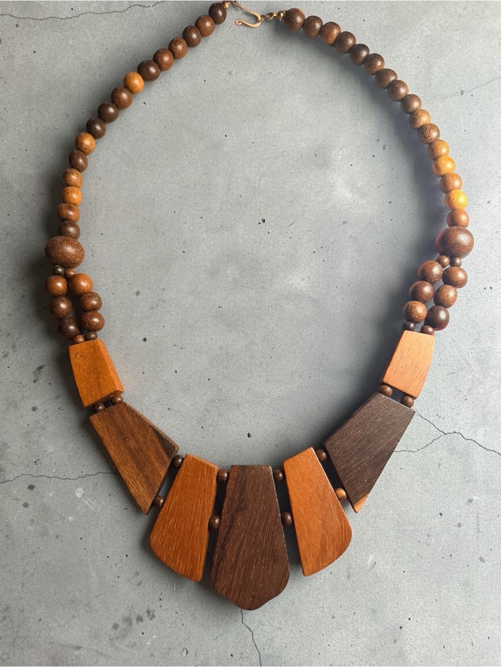 Vintage Handcrafted Wooden Brown Statement Necklace